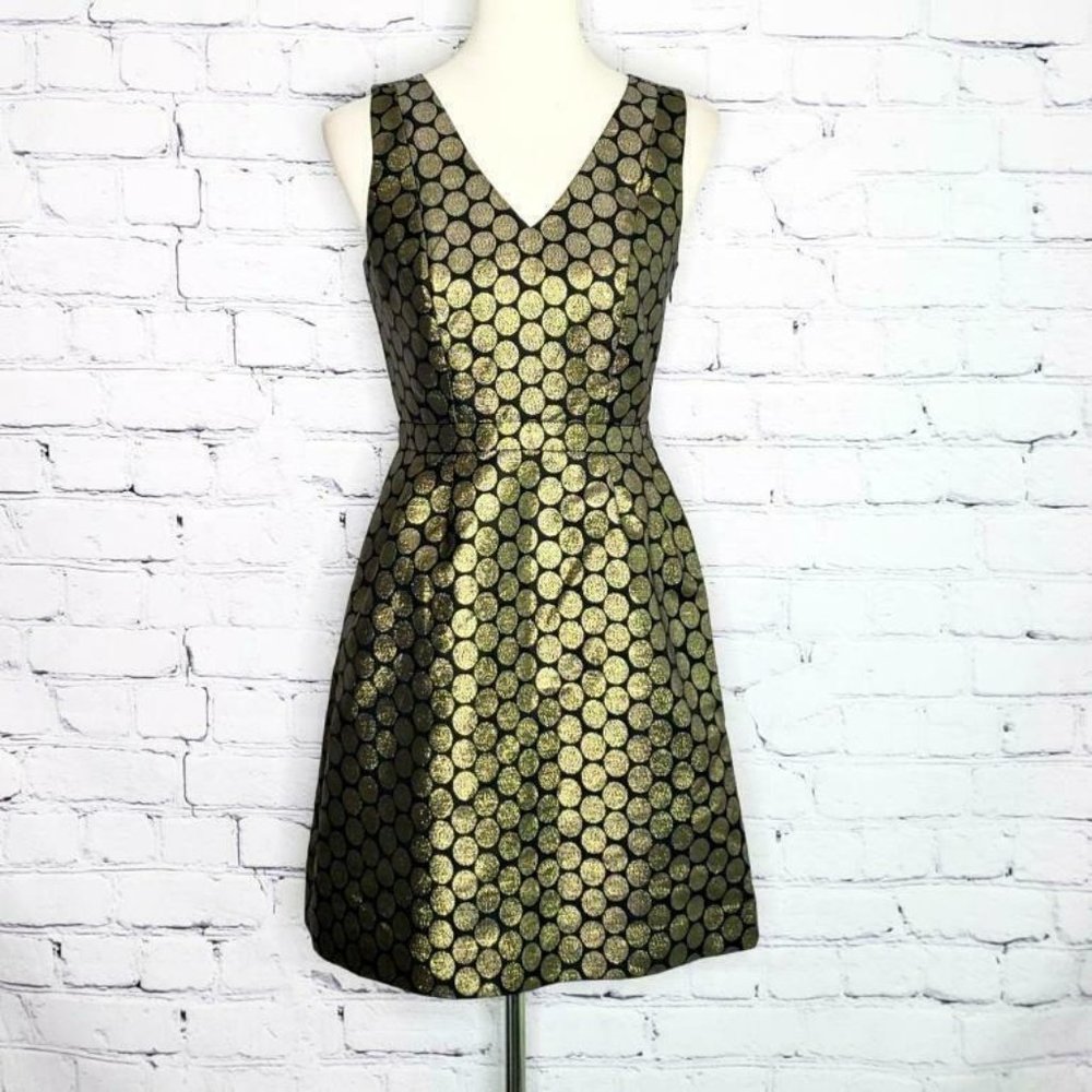 NWT J Crew Black Gold Metallic Polka Dot Dress, 2